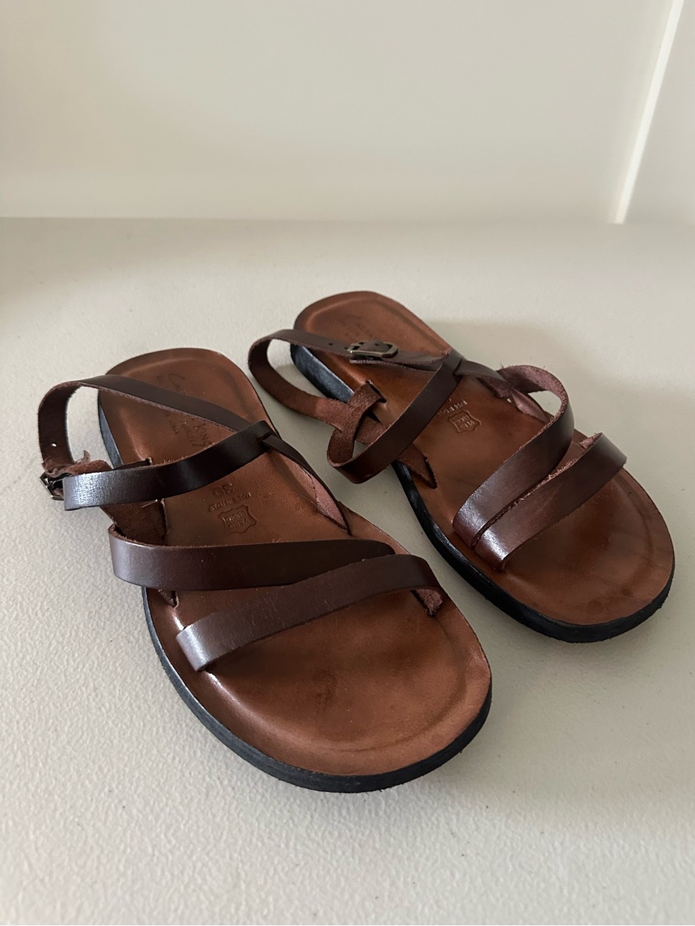 Calzature King Brown Italian Leather Buckle Sandals